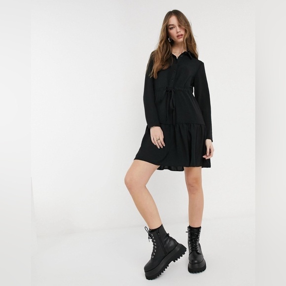 Women’s Dresses | tie waist tiered shirt dress in black - Picture 6 of 9